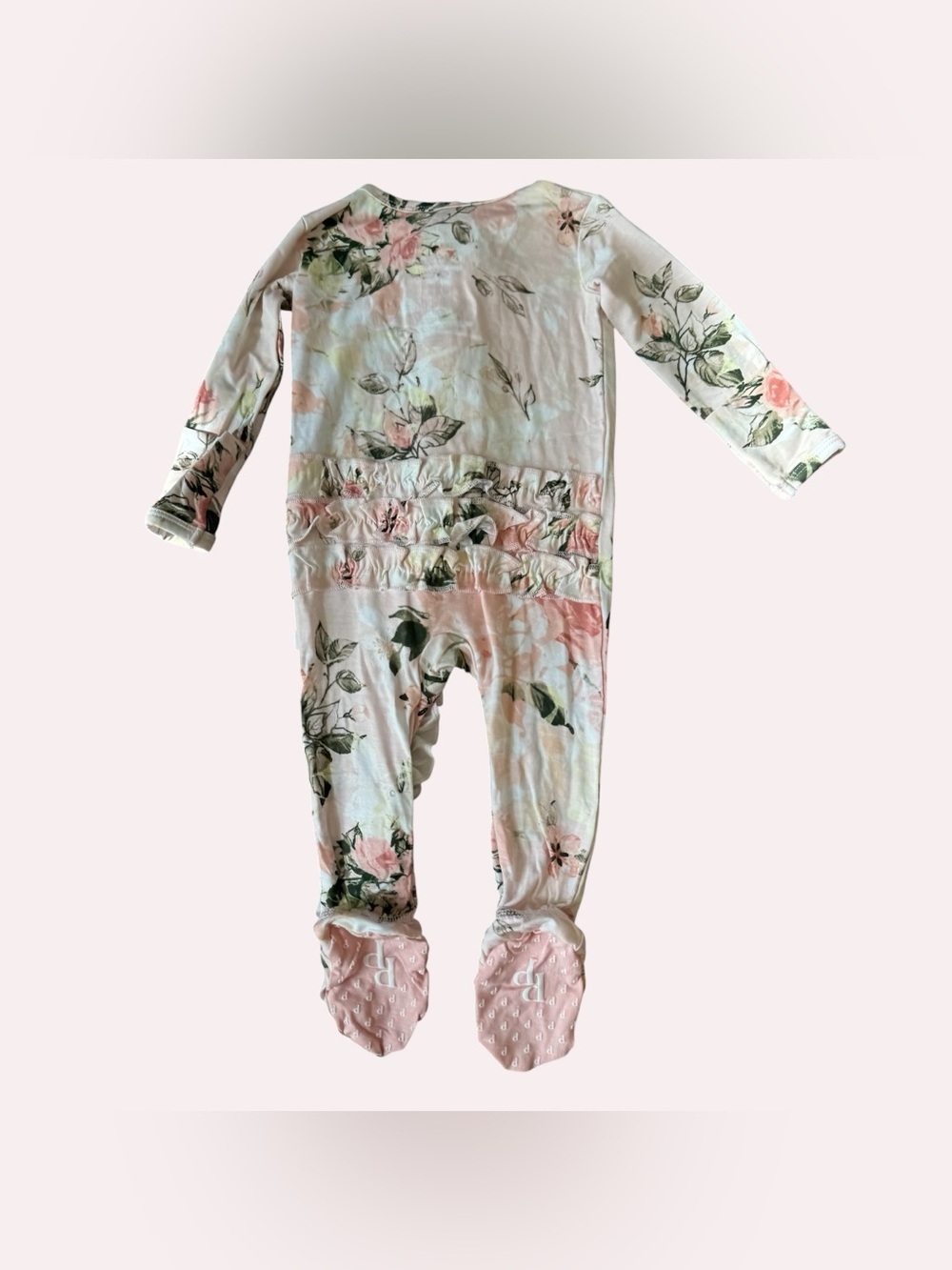 Posh Peanut Bamboo Pink Floral Footed Sleeper Ruffle Pajama Baby Girl 0-3M NWOT - Picture 4 of 5